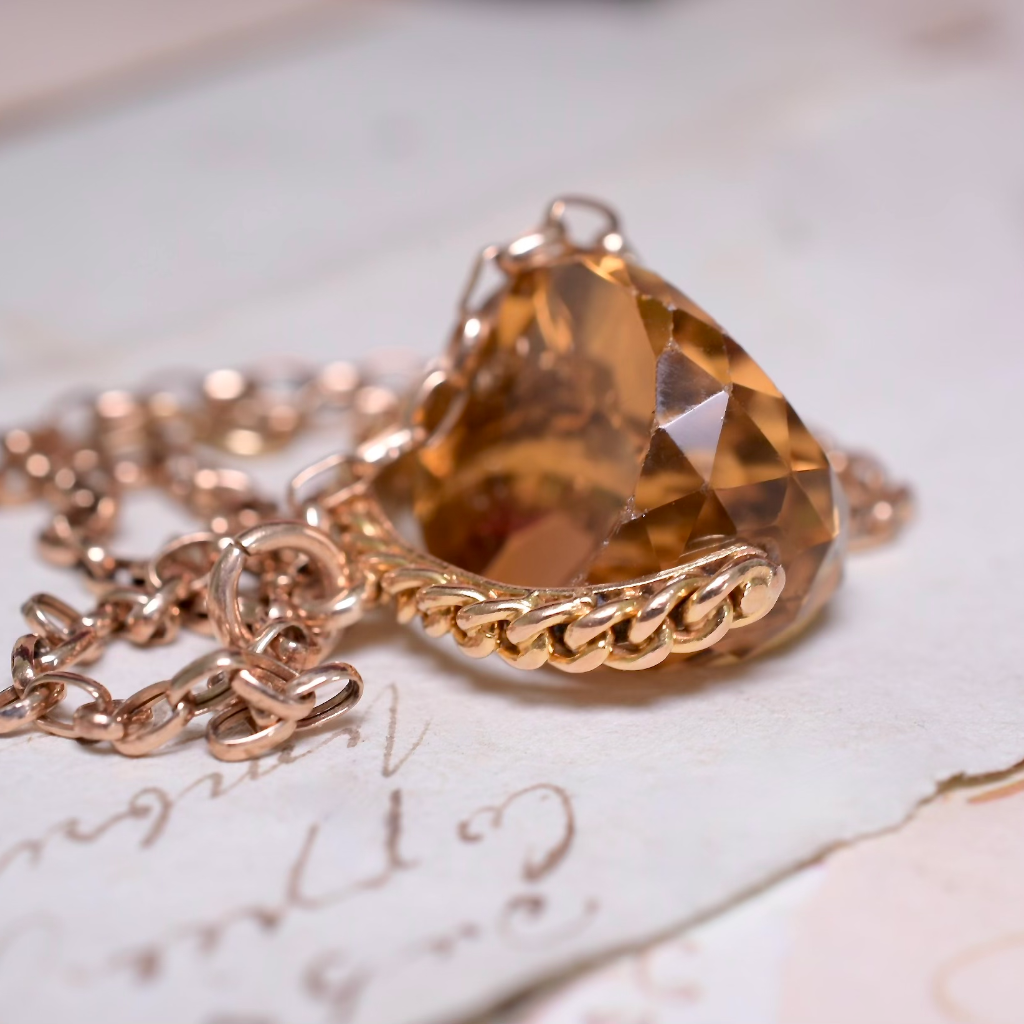 Antique Edwardian 9ct Rose Gold And Citrine ‘Spinner’ Pendant Fob