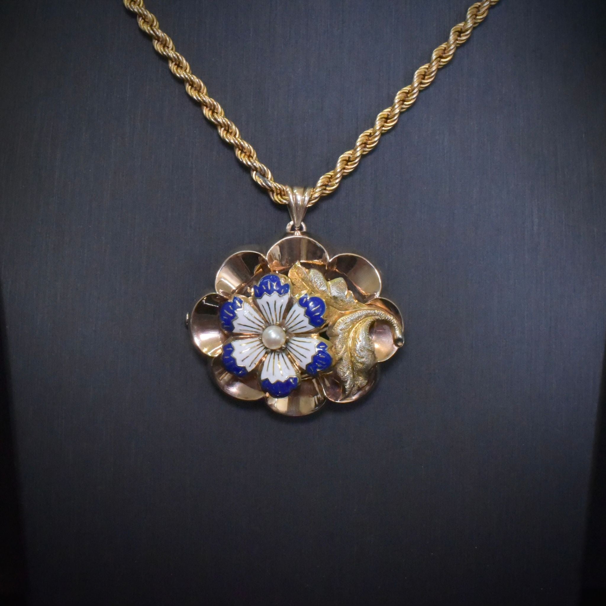 Antique Art Nouveau 9ct Rose Gold And Enamel Combination Pendant / Brooch Circa 1900