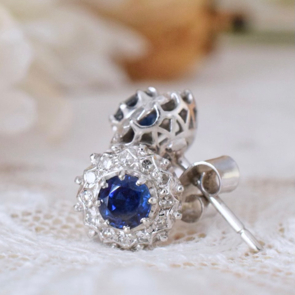 9ct White Gold Sapphire And Diamond Cluster Earrings
