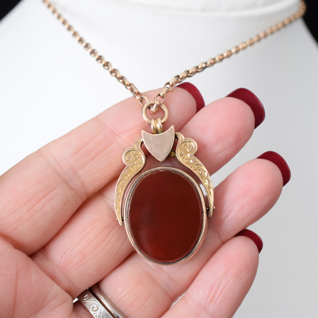 Antique Edwardian 10ct Rose Gold Bloodstone And Carnelian Spinner Fob Pendant