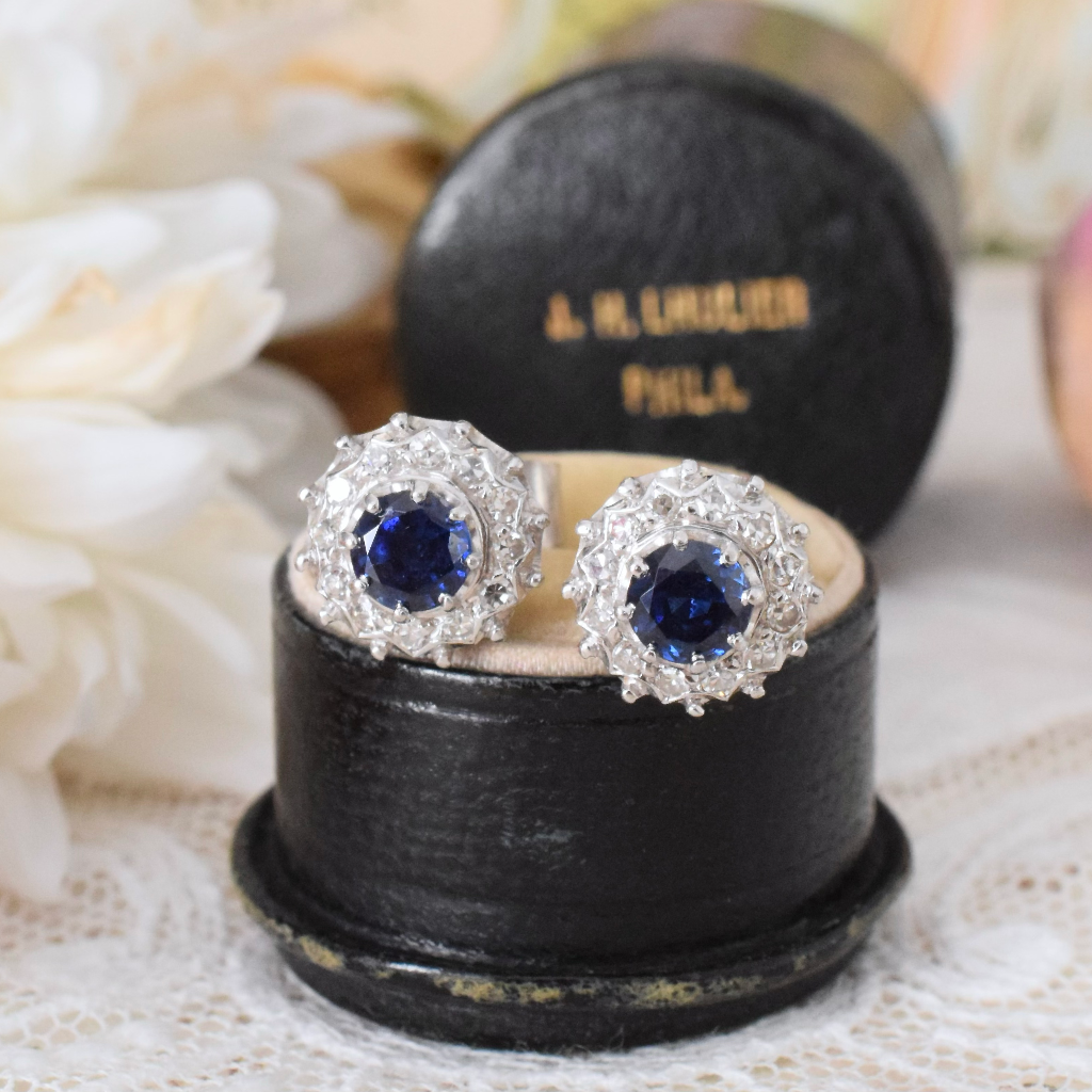 9ct White Gold Sapphire And Diamond Cluster Earrings