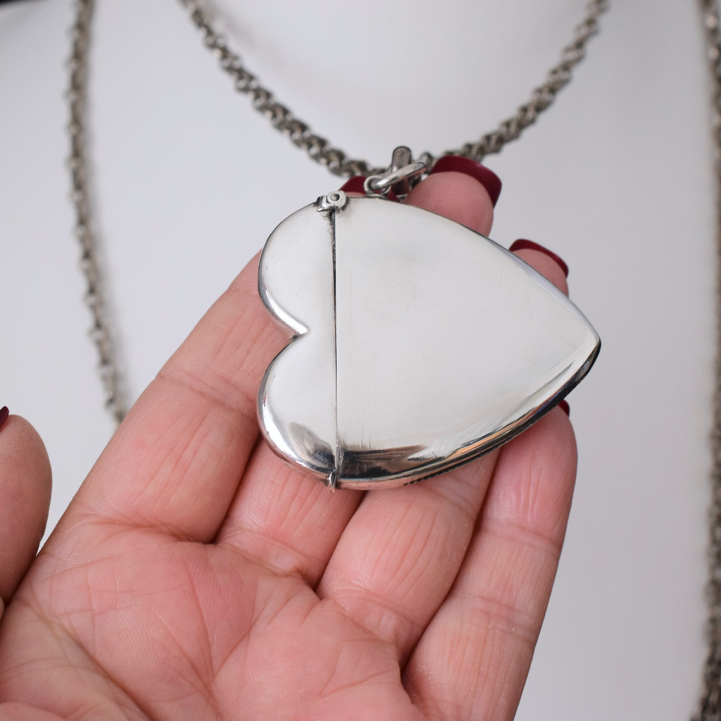 Antique Sterling Silver And Guilloché Enamel Novelty Heart Vesta Case - Birmingham 1894