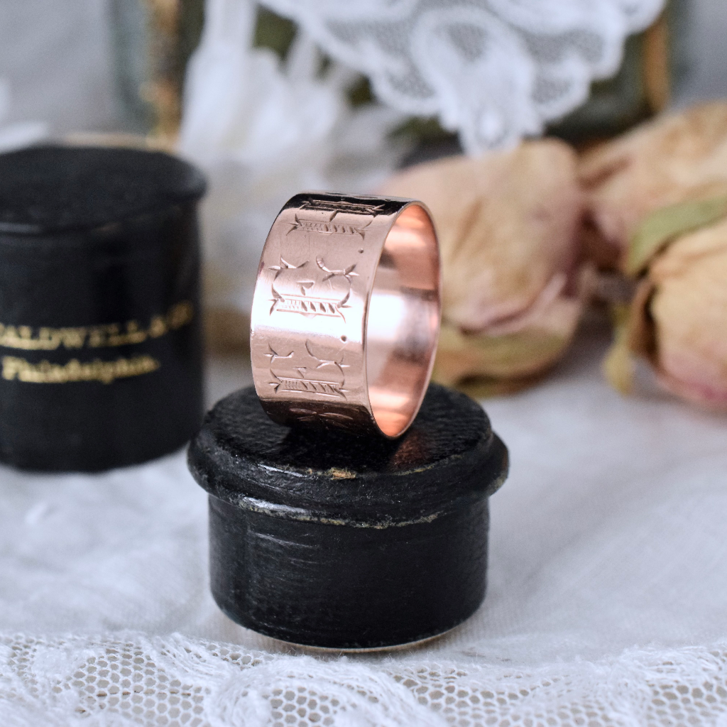 Antique Australian 9ct Rose Gold Cigar Band Ring By Harry Gaskell Circa 1915