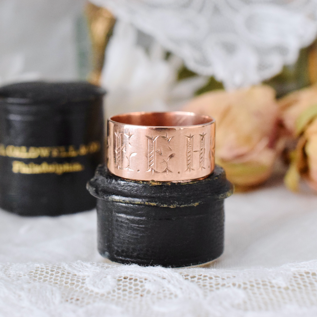 Antique Australian 9ct Rose Gold Cigar Band Ring By Harry Gaskell Circa 1915