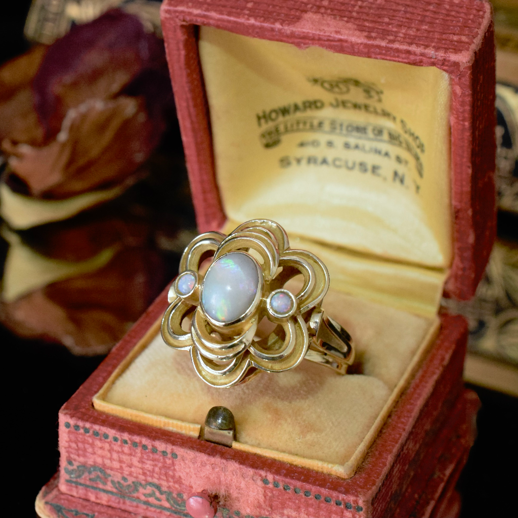 Vintage 14ct Yellow Gold Dark Opal Ring