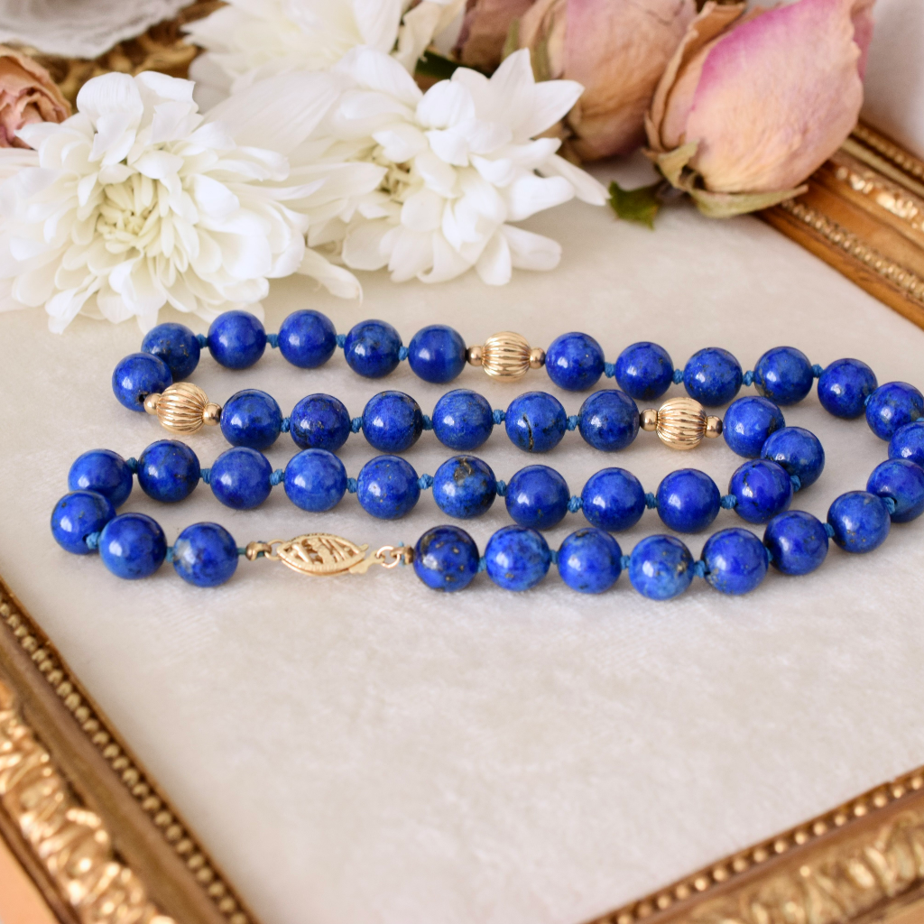 Vintage 14ct Gold And Lapis Lazuli Bead Necklace - 45cm