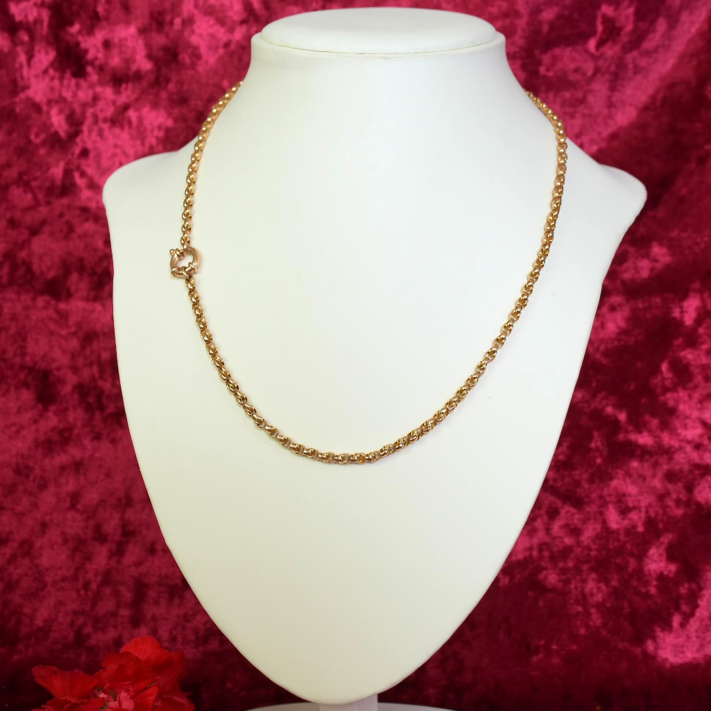 Antique 9ct Rose Gold Fancy Link Chain With Modern Bolt Clasp - 56cm