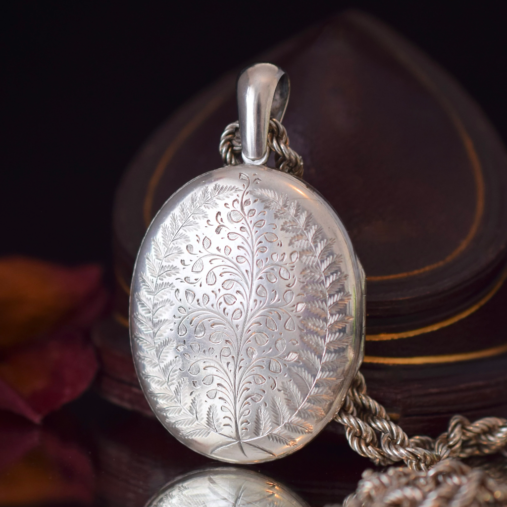Large Victorian Sterling Silver Engraved Locket Circa 1885