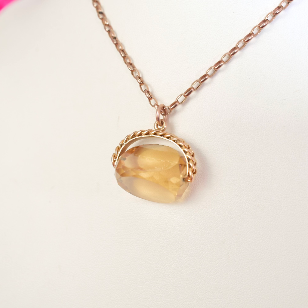 Antique Edwardian 9ct Rose Gold And Citrine ‘Spinner’ Pendant Fob