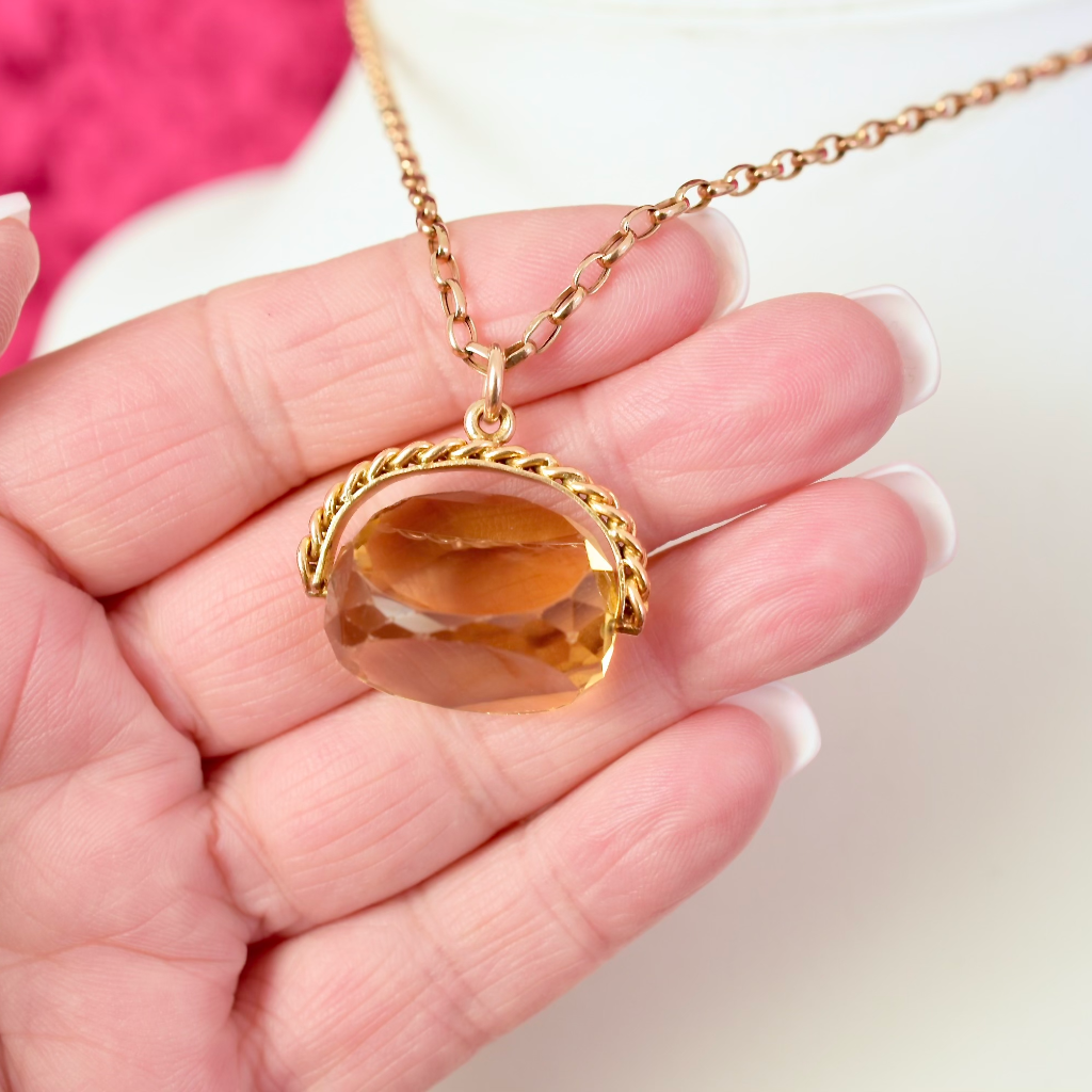 Antique Edwardian 9ct Rose Gold And Citrine ‘Spinner’ Pendant Fob