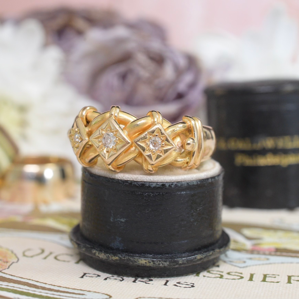 Antique Edwardian 18ct Rose Gold And Diamond Triple Knot Ring - Birmingham 1910