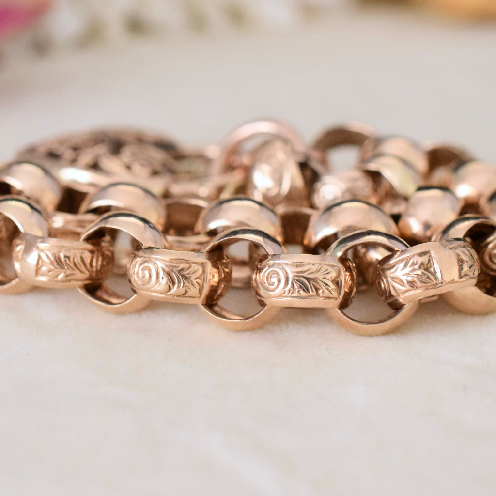 Modern 9ct Rose Gold Fancy Floral Belcher Link Padlock Bracelet - 22cm