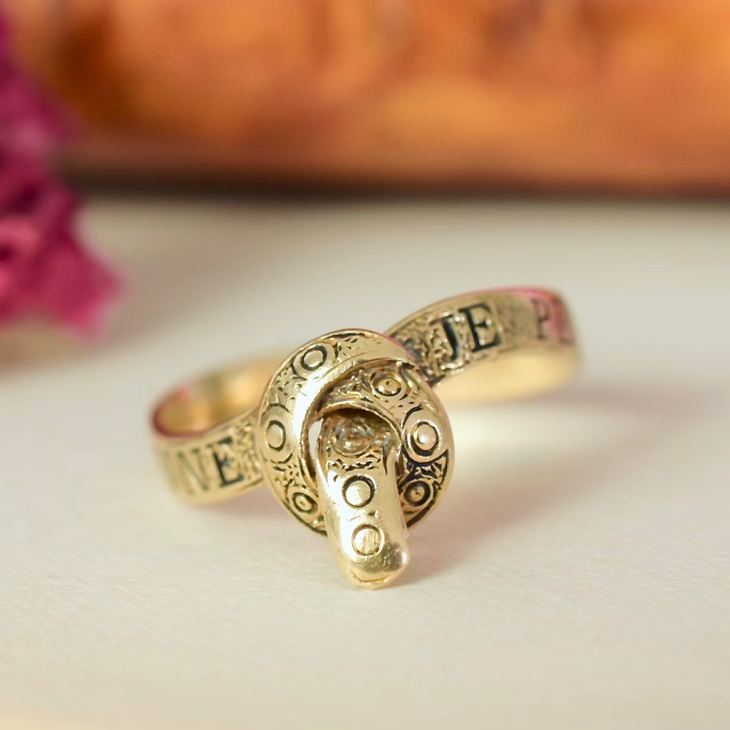 Antique French Victorian 18ct Yellow Gold ‘Je Plains et je Pardonne’ Ring Circa 1840-1860