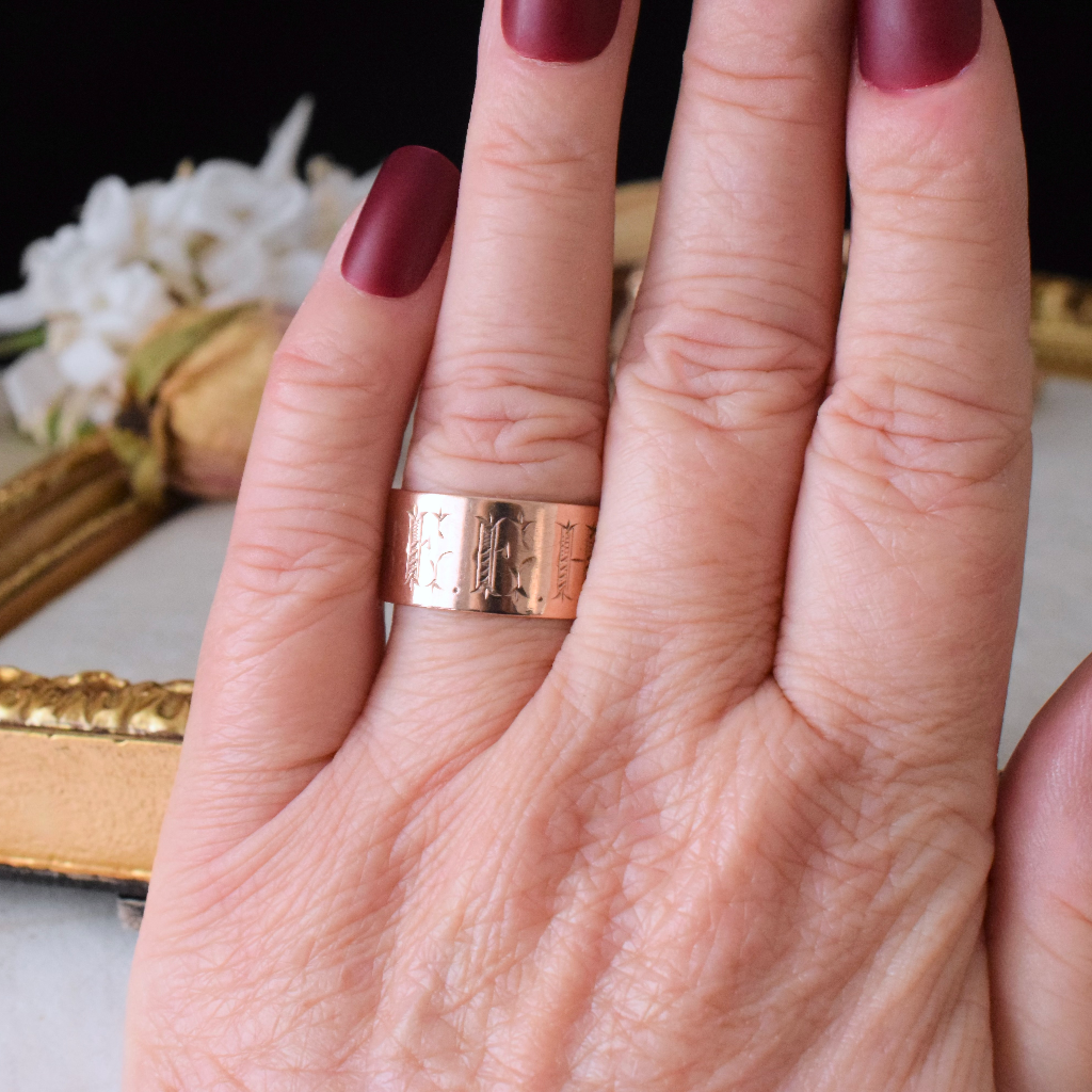 Antique Australian 9ct Rose Gold Cigar Band Ring By Harry Gaskell Circa 1915