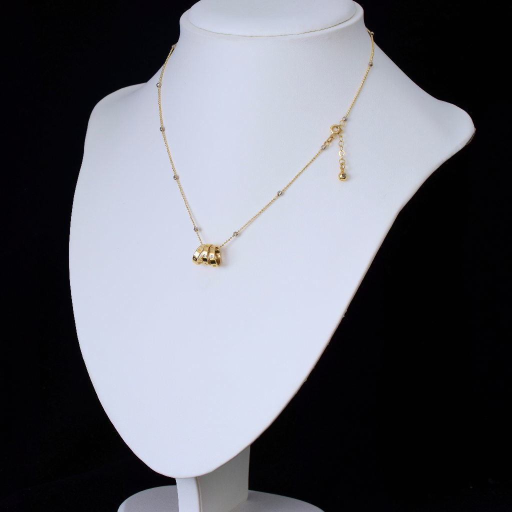 Modern 14ct Yellow And White Gold Fancy Chain And ‘Love Ring’ Necklace