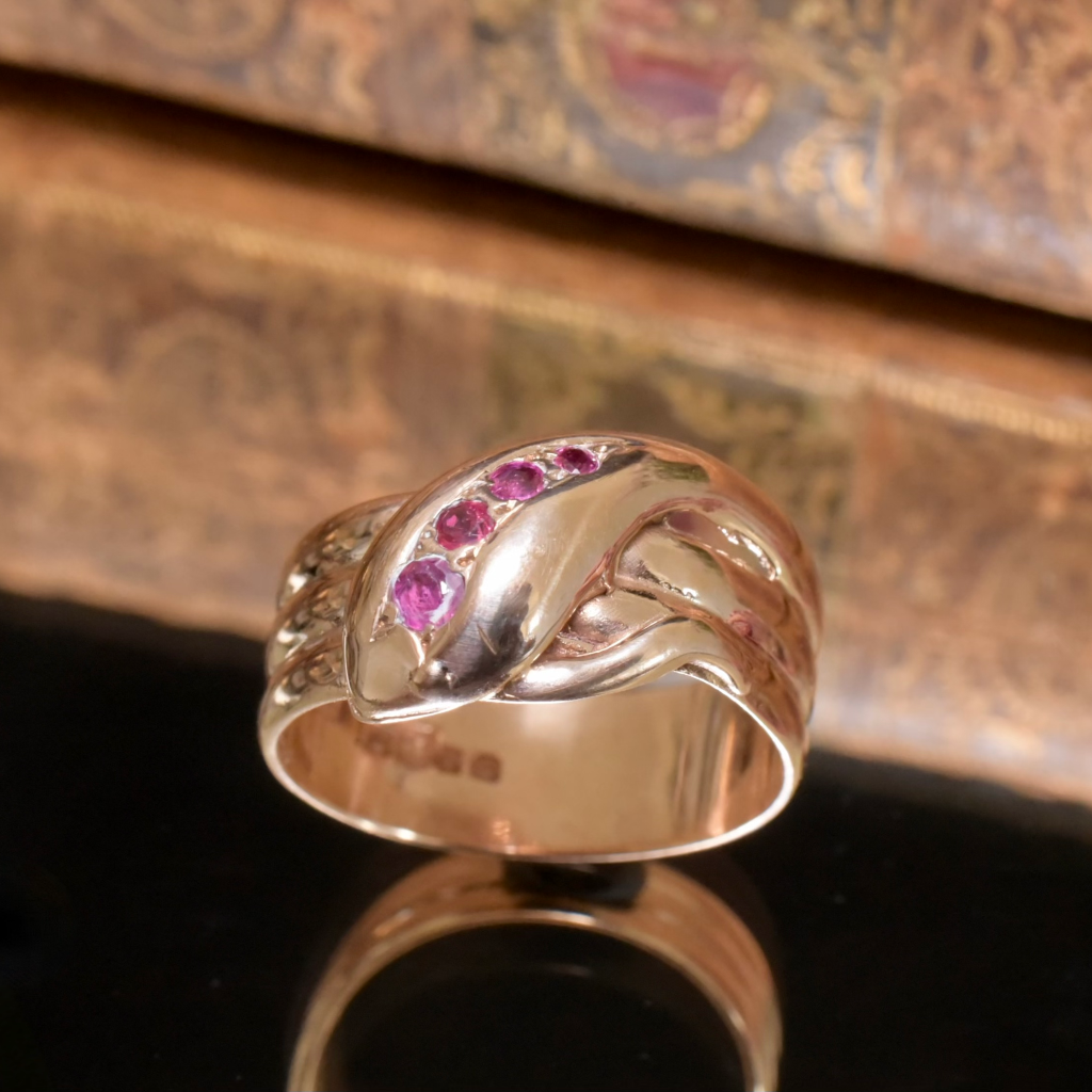 Antique Art Deco 9ct Rose Gold And Ruby Snake Ring - London 1919 Included In Purchase Valuation For $3,165 AUD