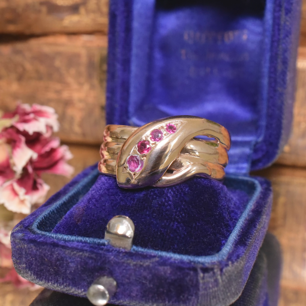 Antique Art Deco 9ct Rose Gold And Ruby Snake Ring - London 1919 Included In Purchase Valuation For $3,165 AUD