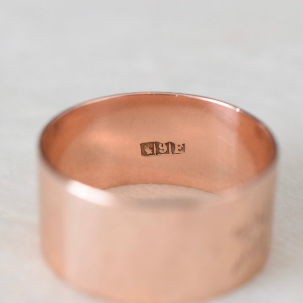 Antique Australian 9ct Rose Gold Cigar Band Ring By Harry Gaskell Circa 1915
