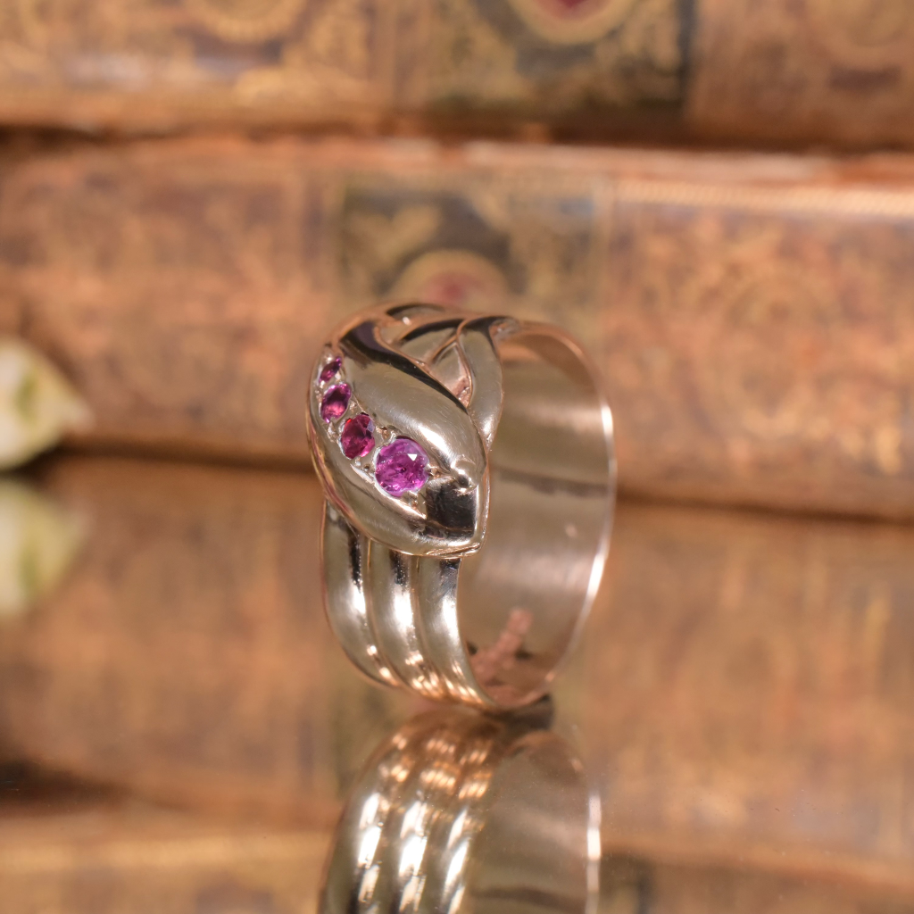 Antique Art Deco 9ct Rose Gold And Ruby Snake Ring - London 1919 Included In Purchase Valuation For $3,165 AUD