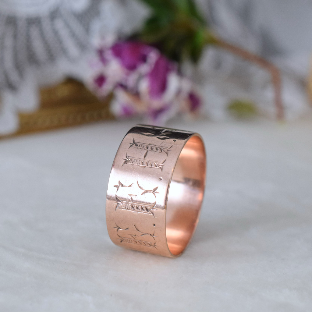 Antique Australian 9ct Rose Gold Cigar Band Ring By Harry Gaskell Circa 1915