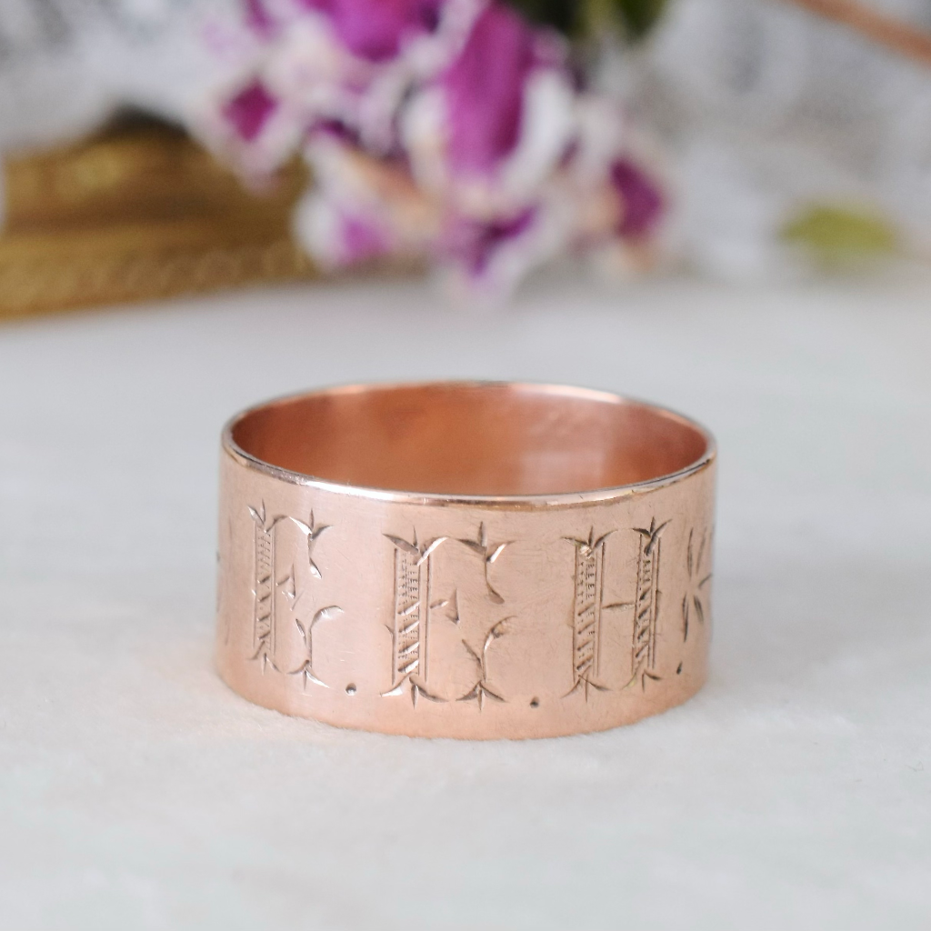 Antique Australian 9ct Rose Gold Cigar Band Ring By Harry Gaskell Circa 1915