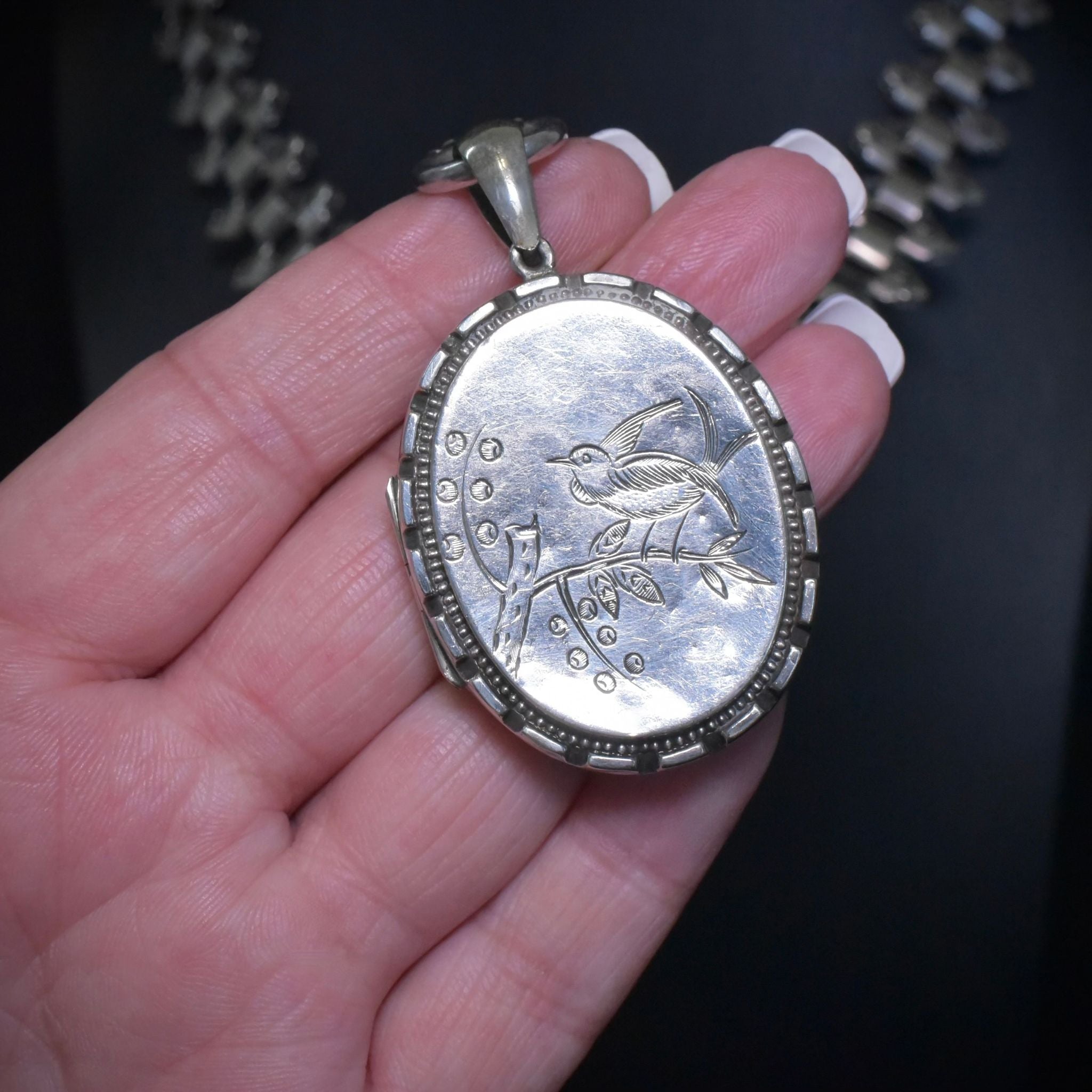 Antique Victorian Aesthetic Period Sterling Silver BookChain And Locket Circa 1885-1901