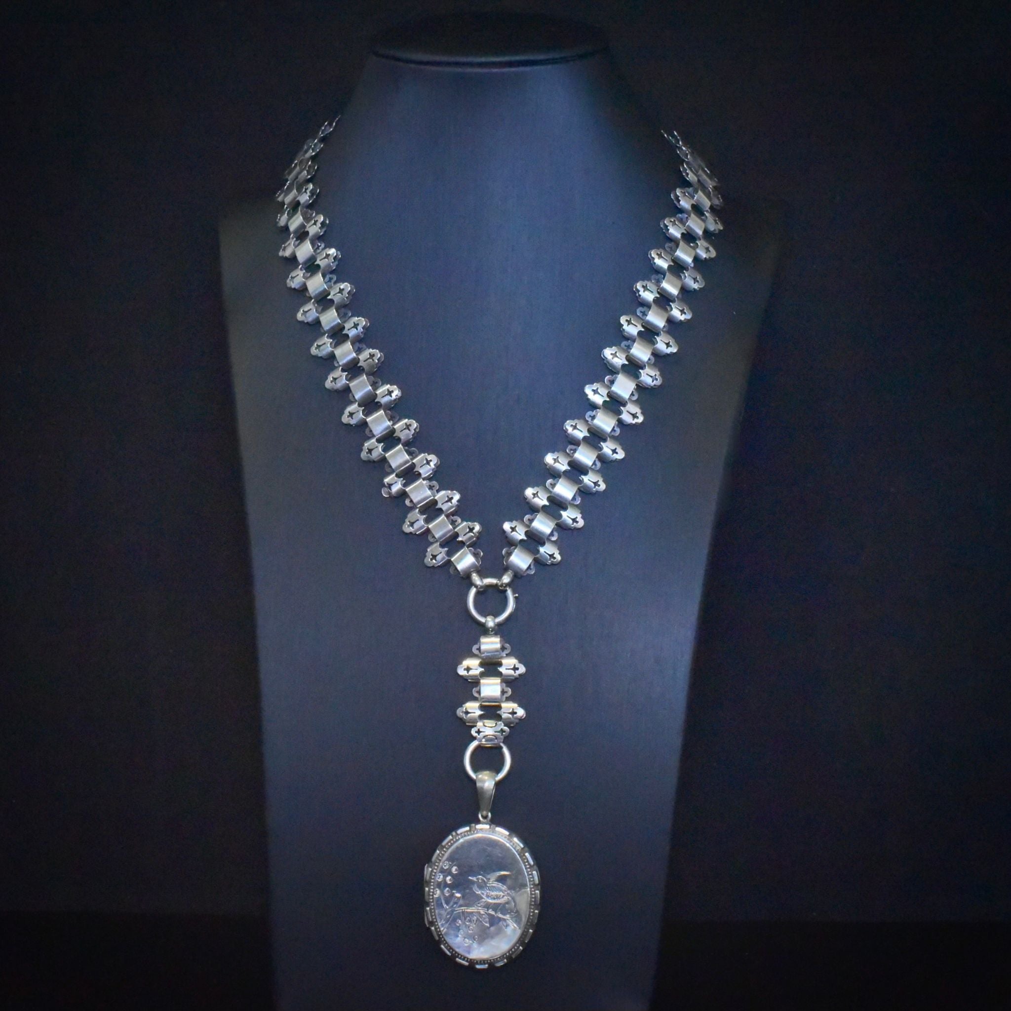 Antique Victorian Aesthetic Period Sterling Silver BookChain And Locket Circa 1885-1901
