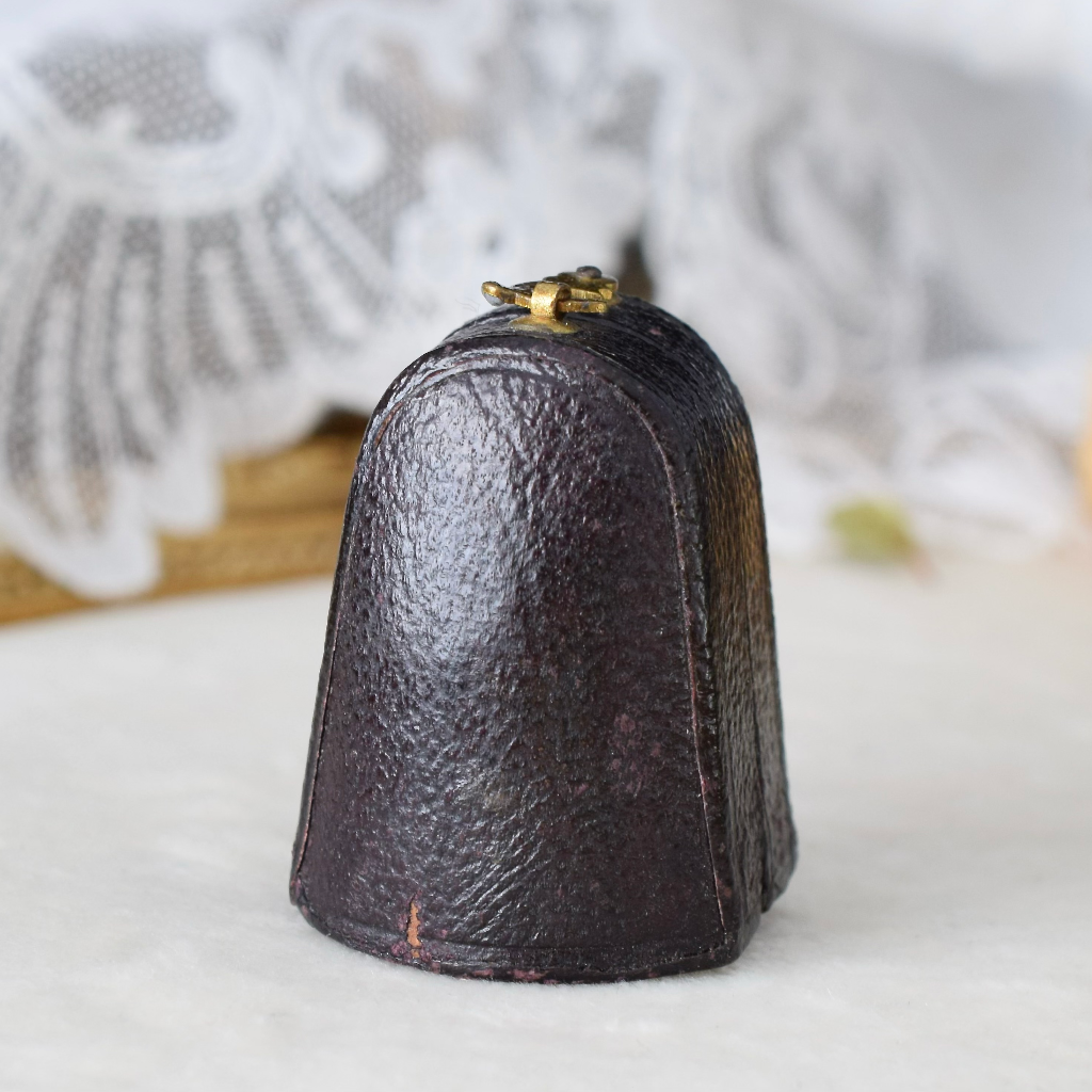 Antique Victorian Leather And Blue Velvet Hinged Thimble Case Circa 1890