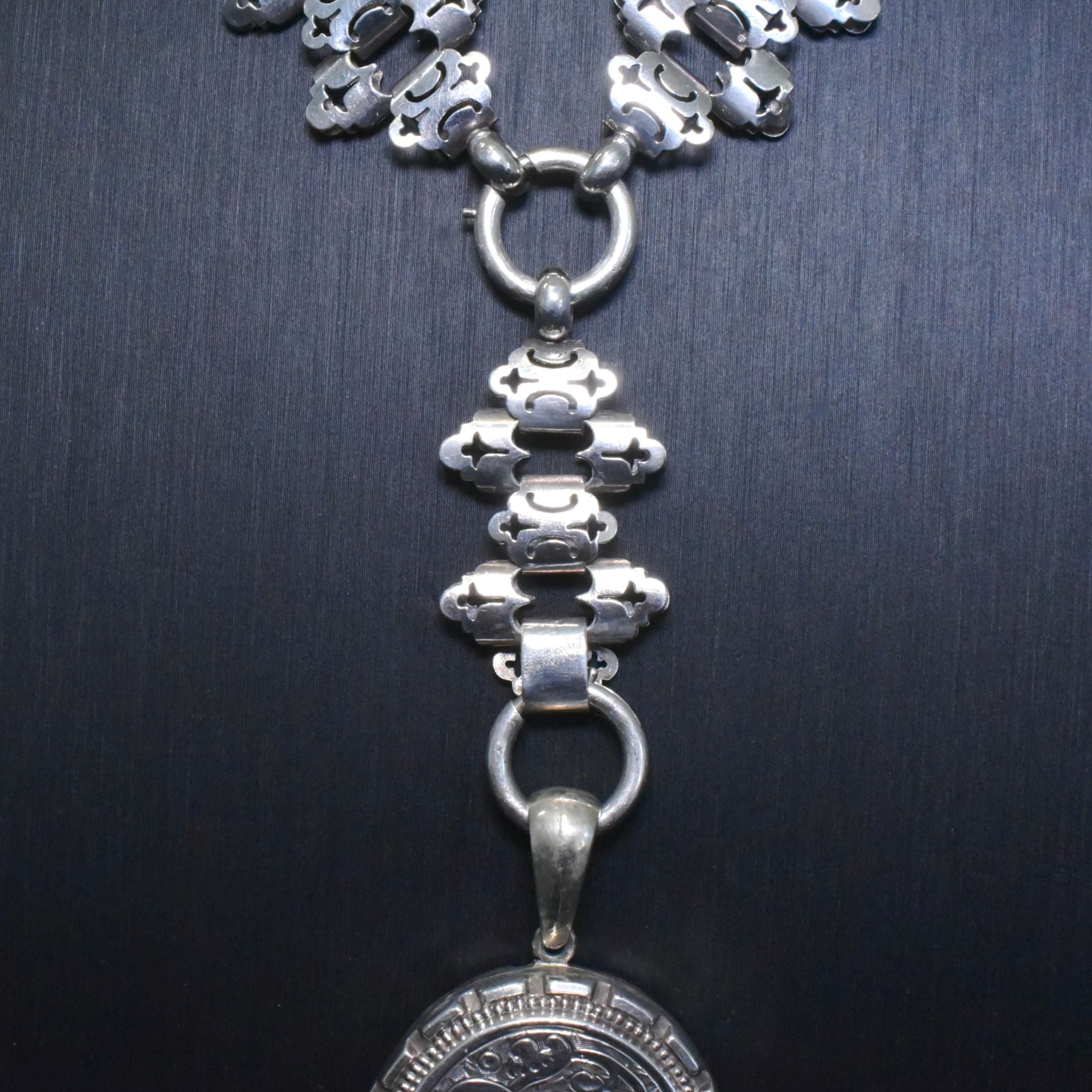 Antique Victorian Aesthetic Period Sterling Silver BookChain And Locket Circa 1885-1901