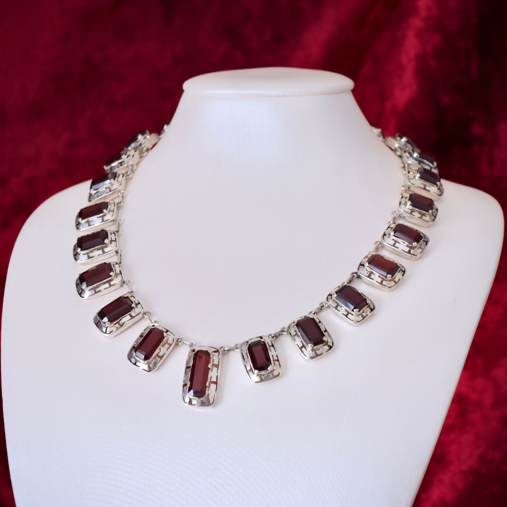 Vintage Sterling Silver And Garnet Necklace And Earrings Germany Circa 1960’s