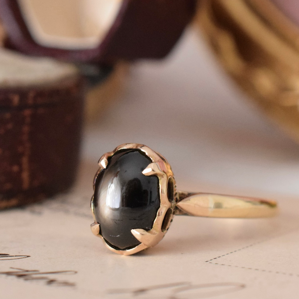 Vintage 18ct Rose Gold And Black Star Sapphire Cabochon Ring