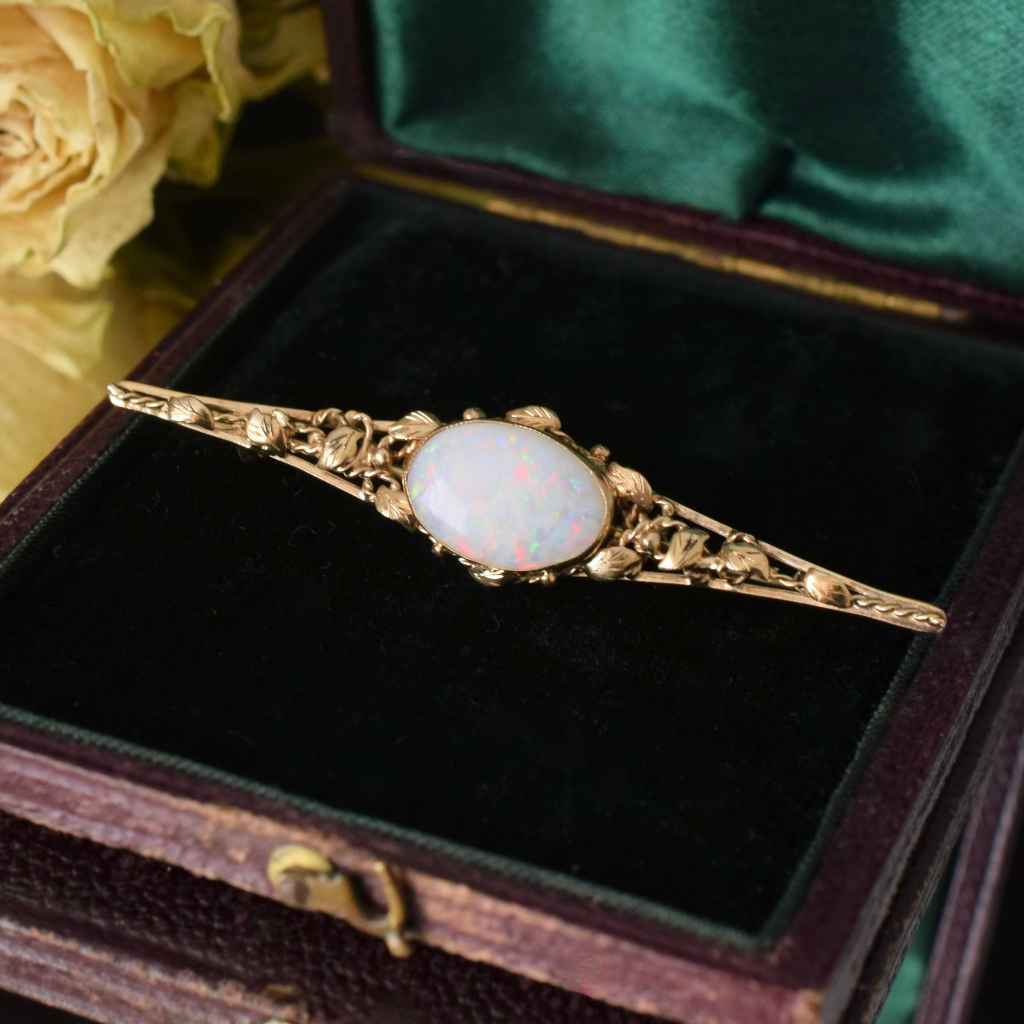 Antique 9ct Yellow Gold And Solid Crystal Opal Brooch