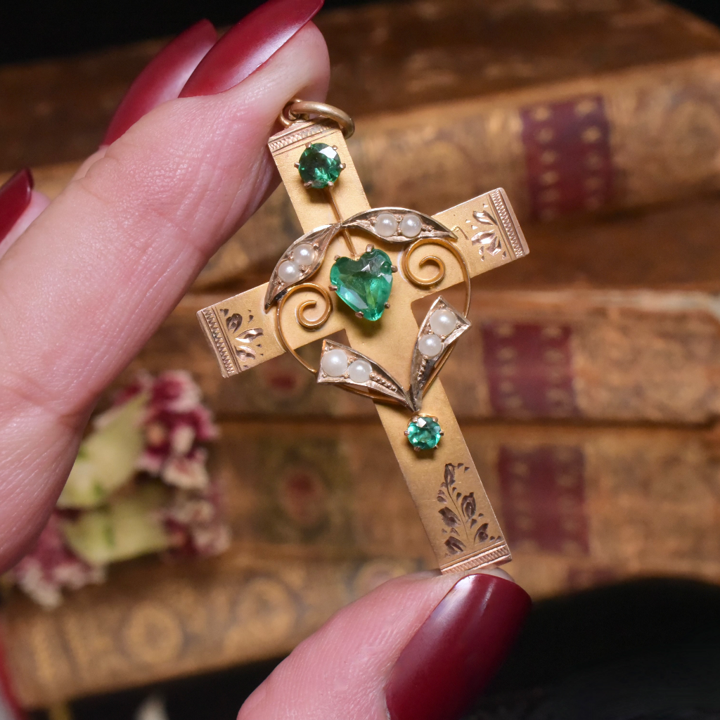 Antique Australian 9ct Rose Gold Garnet Topped Doublet Cross Pendant Circa 1910