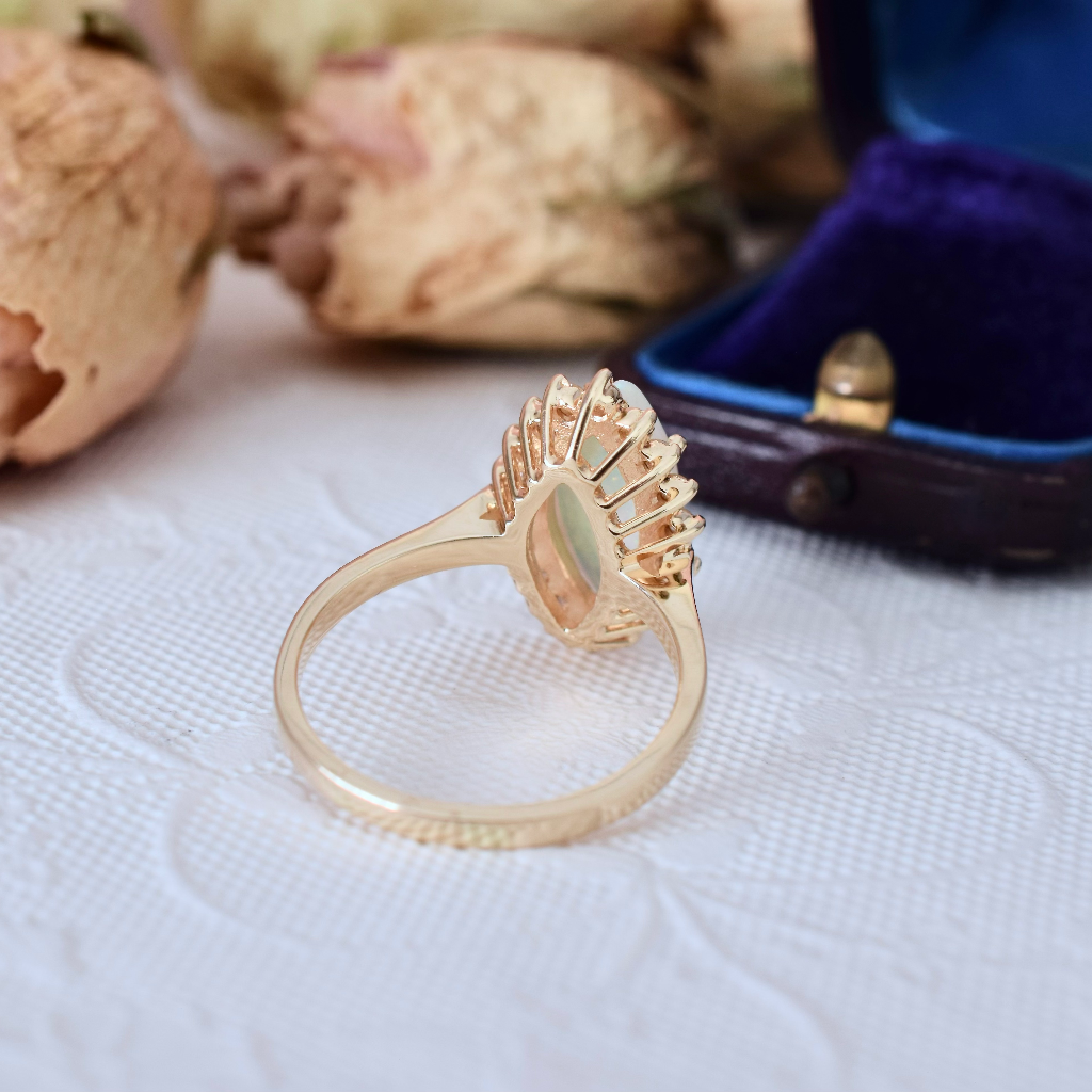 Modern 14ct Yellow Gold Solid White Crystal Opal And Diamond Ring