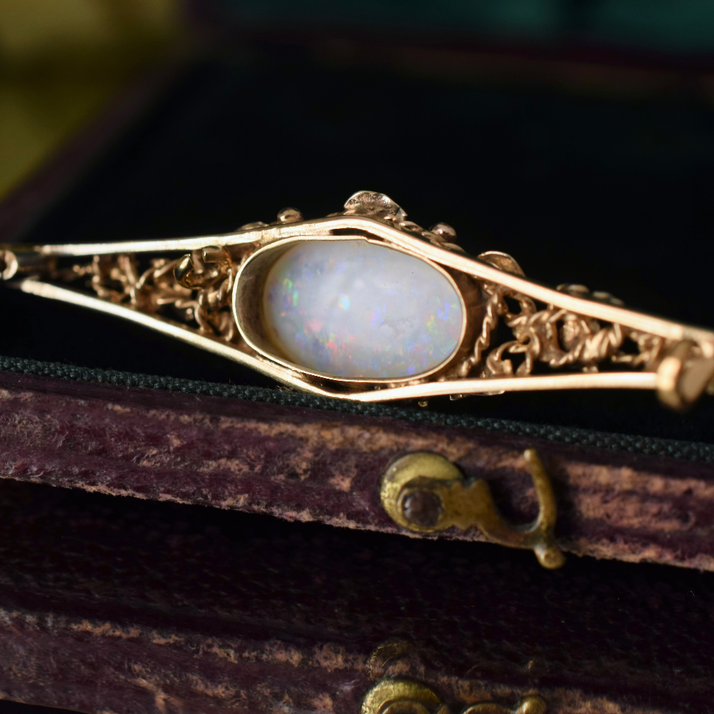 Antique 9ct Yellow Gold And Solid Crystal Opal Brooch