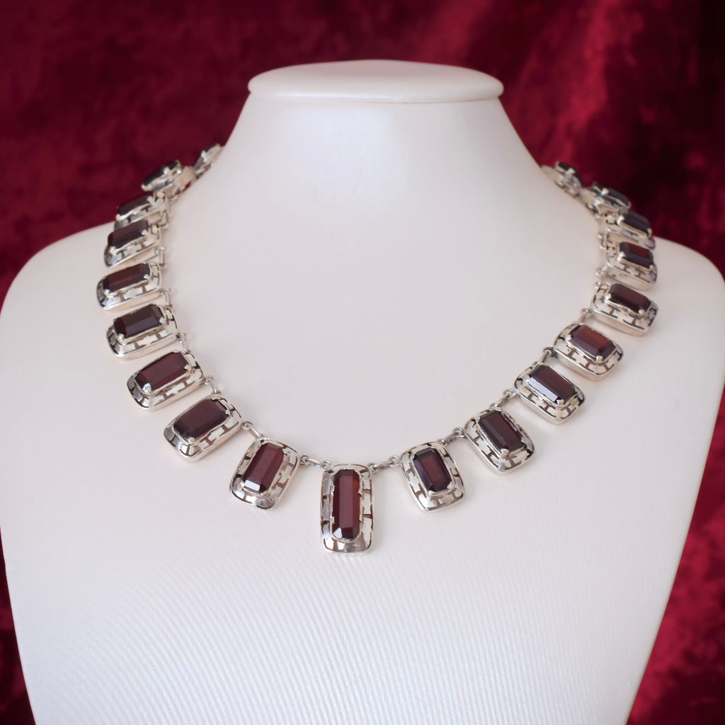 Vintage Sterling Silver And Garnet Necklace And Earrings Germany Circa 1960’s