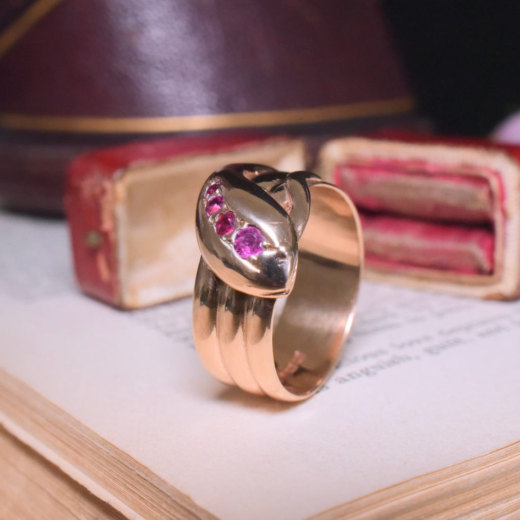Antique Art Deco 9ct Rose Gold And Ruby Snake Ring - London 1919 Included In Purchase Valuation For $3,165 AUD