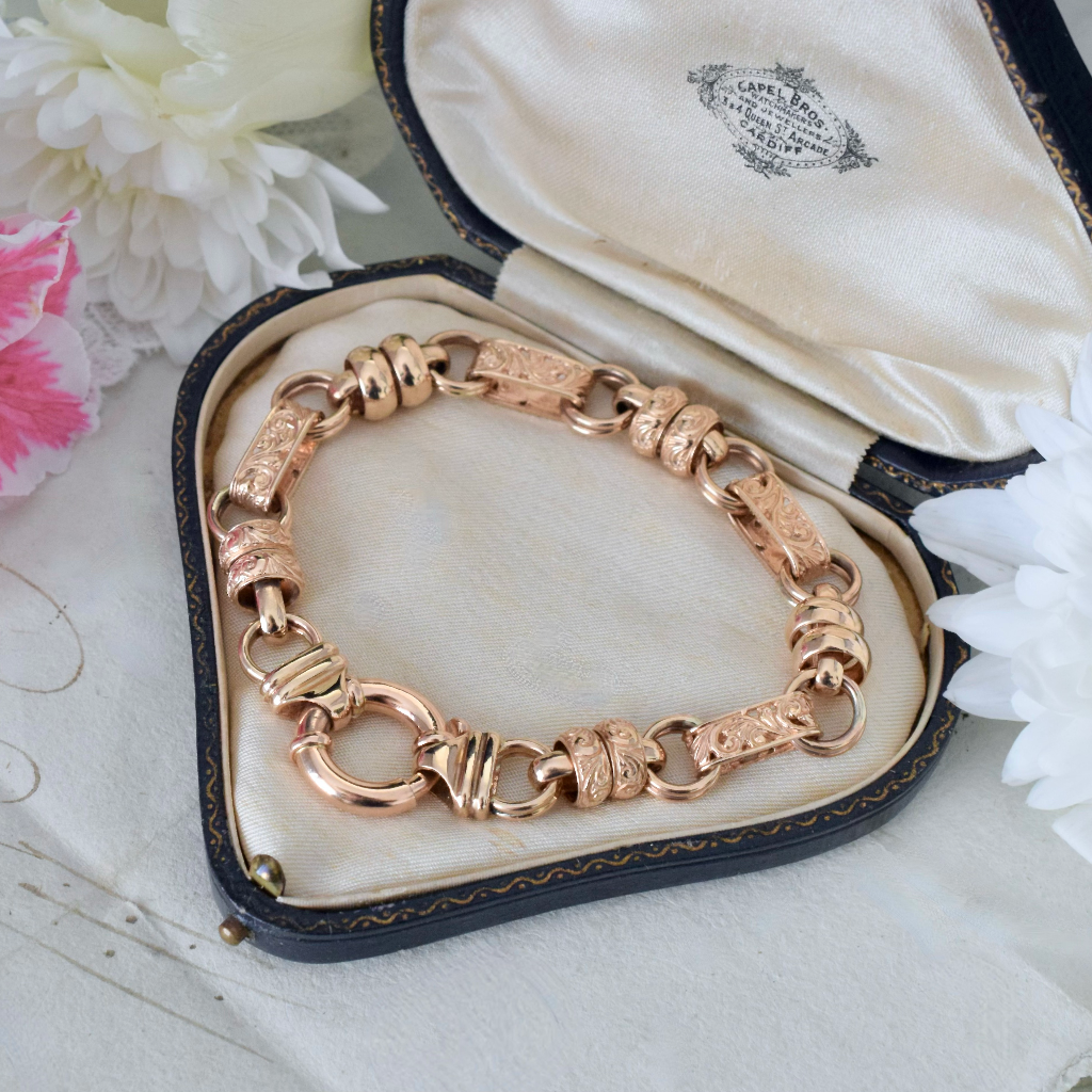 Modern 9ct Rose Gold Fancy Floral ‘Rollo’ Link Bracelet 26 Grams