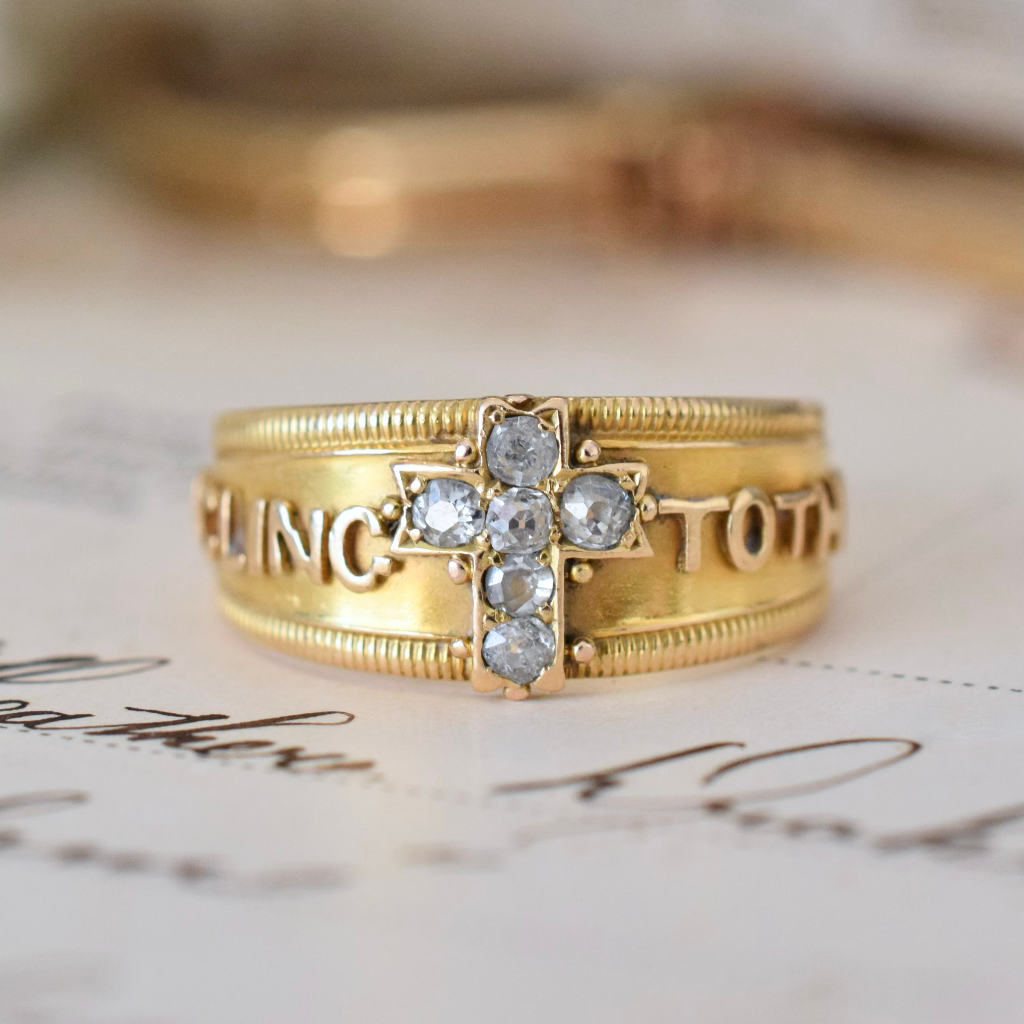 Antique 18ct Yellow Gold ‘I Cling To Thee' Diamond Ring - Birmingham 1887
