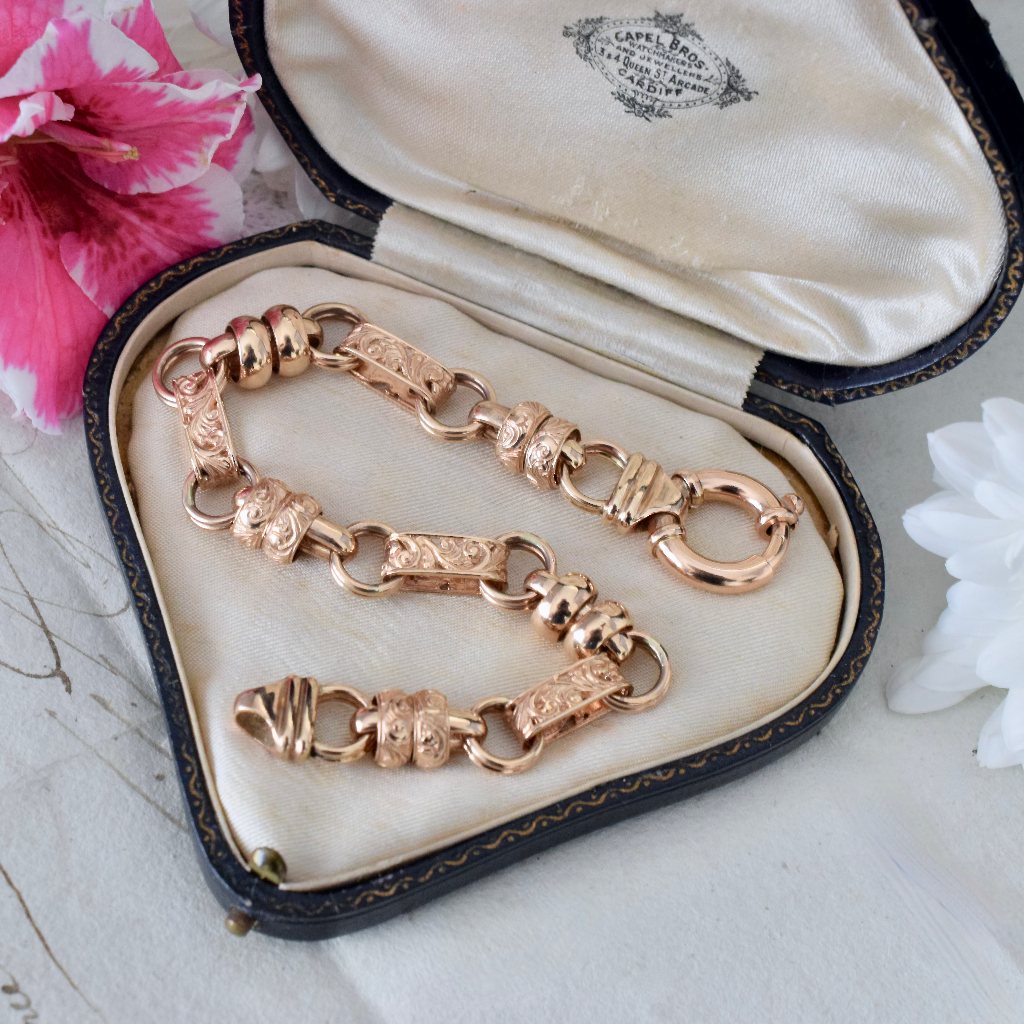Modern 9ct Rose Gold Fancy Floral ‘Rollo’ Link Bracelet 26 Grams