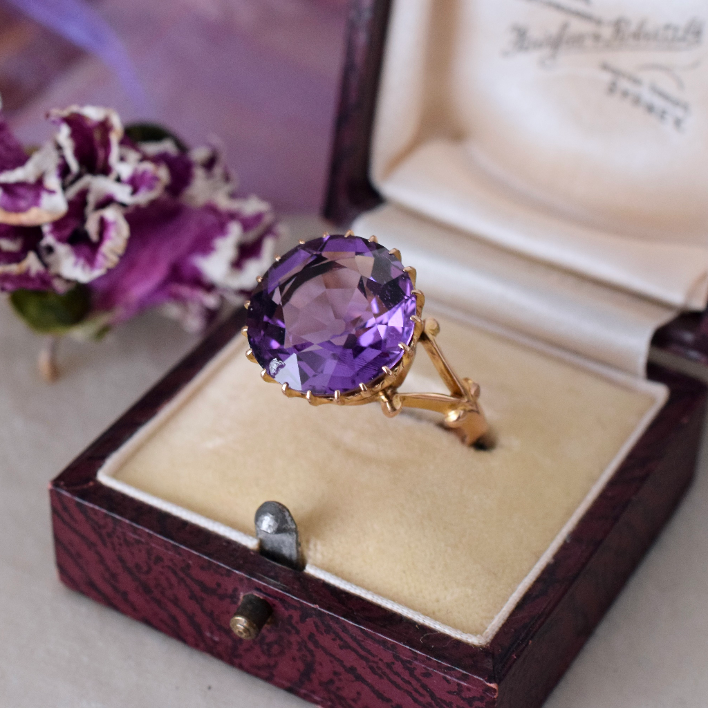 18ct Yellow Gold Round Faceted Amethyst Ring - 7.0 ct