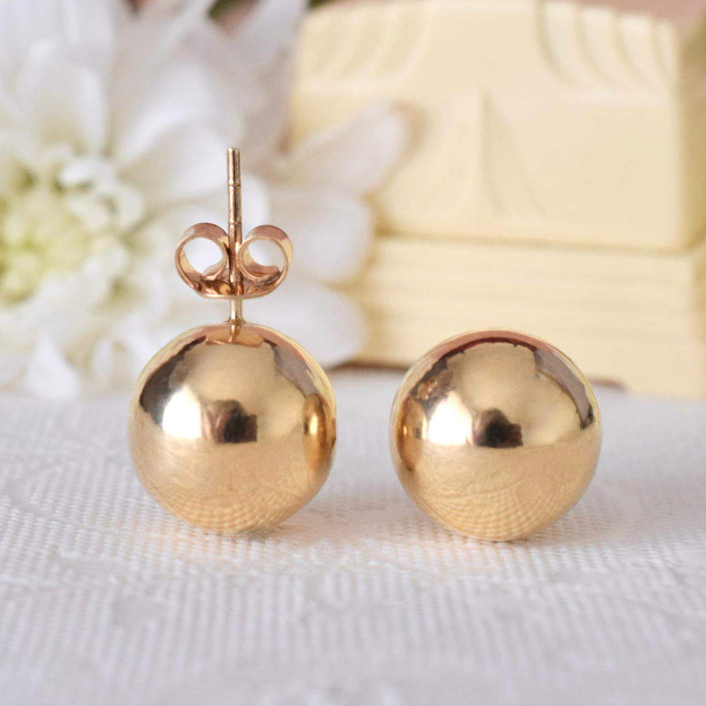 Modern 9ct Yellow Gold ‘Euro Ball’ Stud Earrings