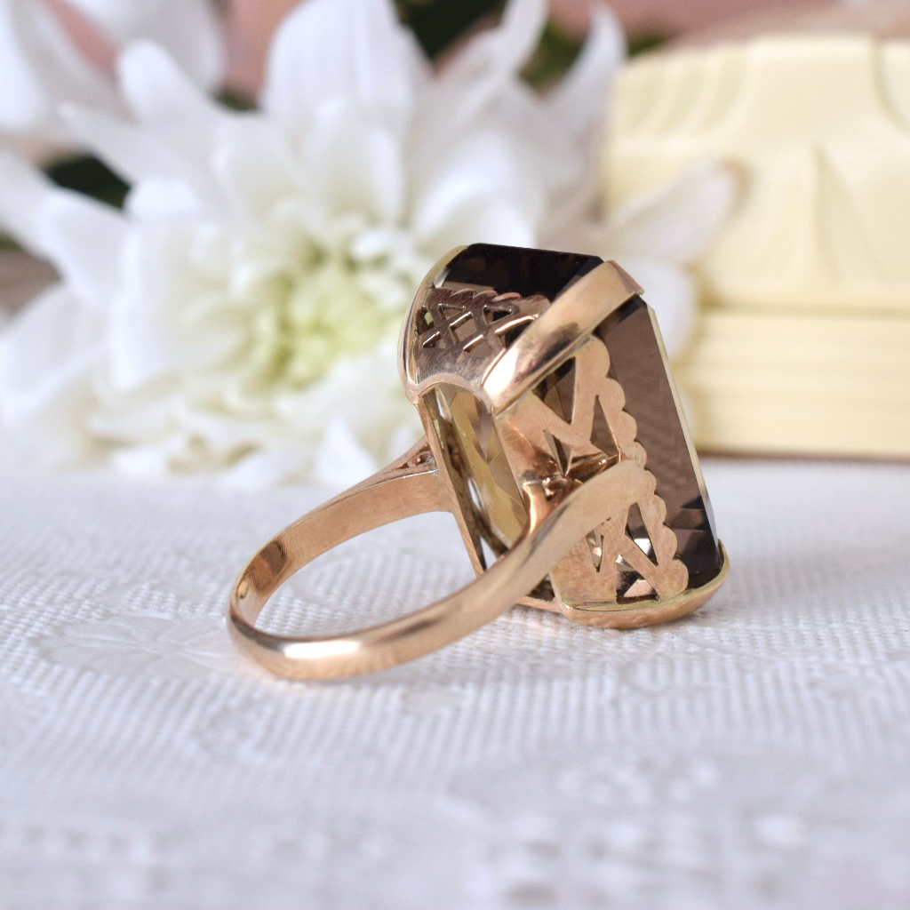 Vintage 14ct Rose Gold 26ct Smoky Quartz Ring