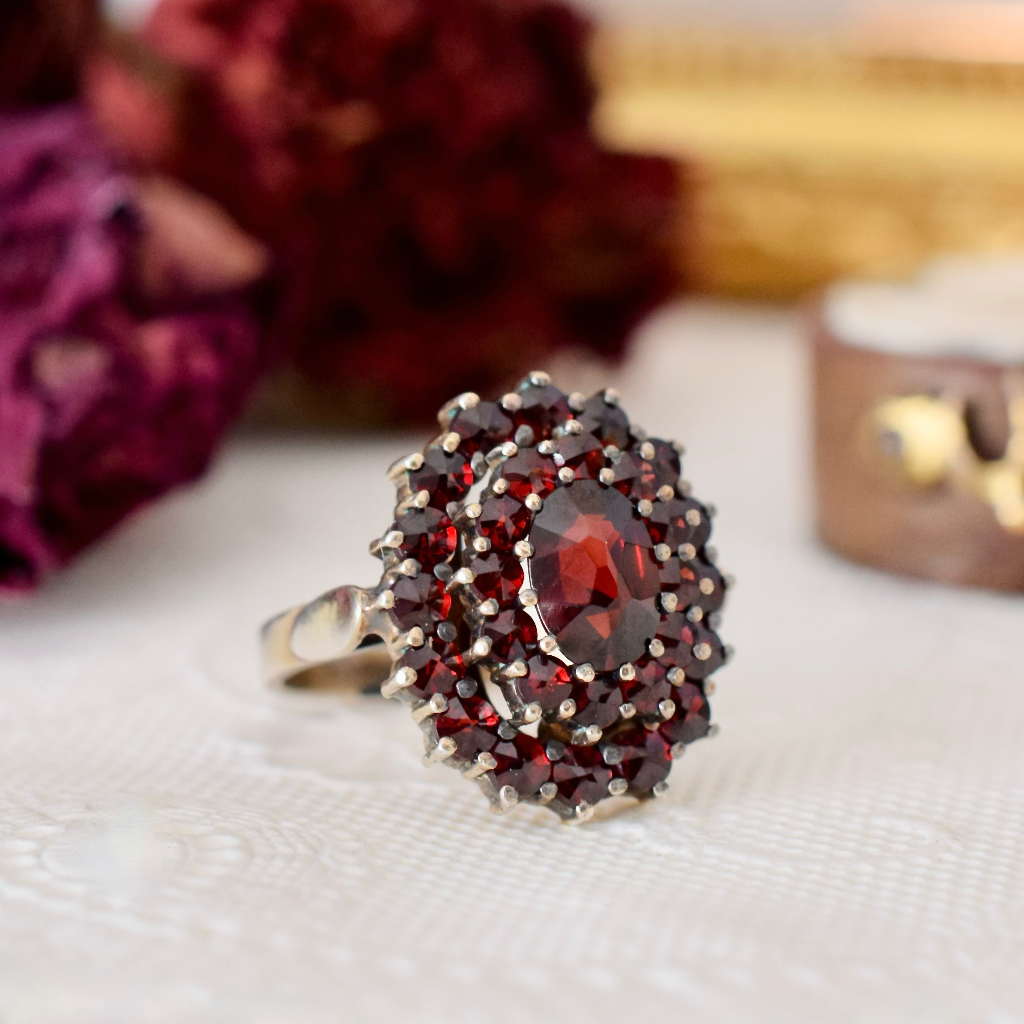 Early 20th Century Silver Gilt Bohemian Garnet Ring