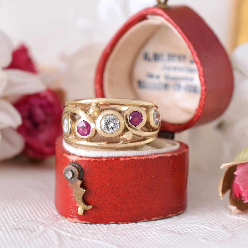 Modern 9ct Yellow Gold Diamond And Ruby Ring