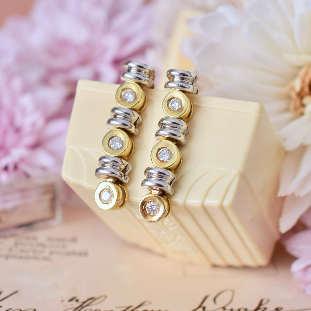 Modern 18ct Yellow And White Gold Diamond Articulated Earrings