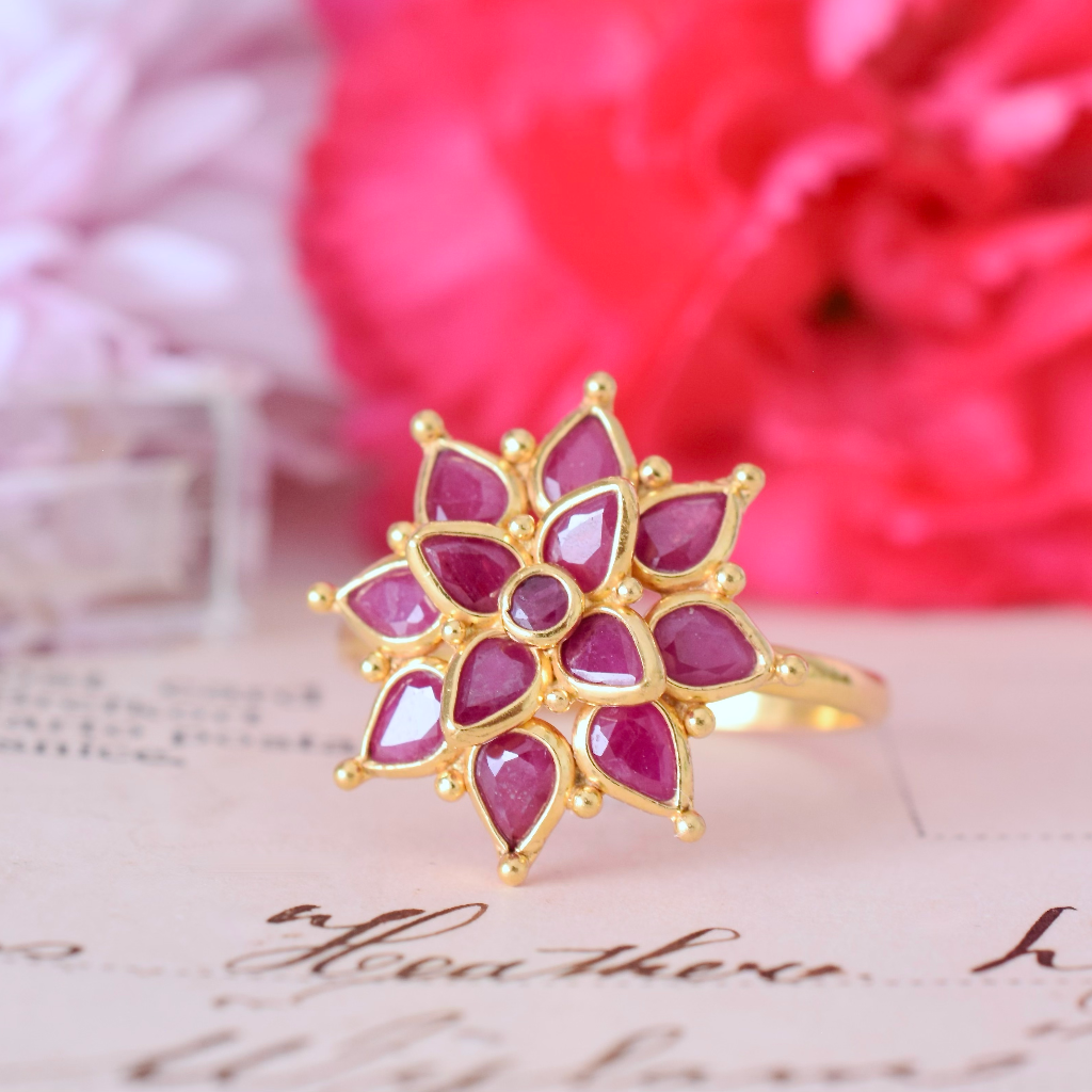 Modern 22ct Yellow Gold And Ruby Daisy Ring