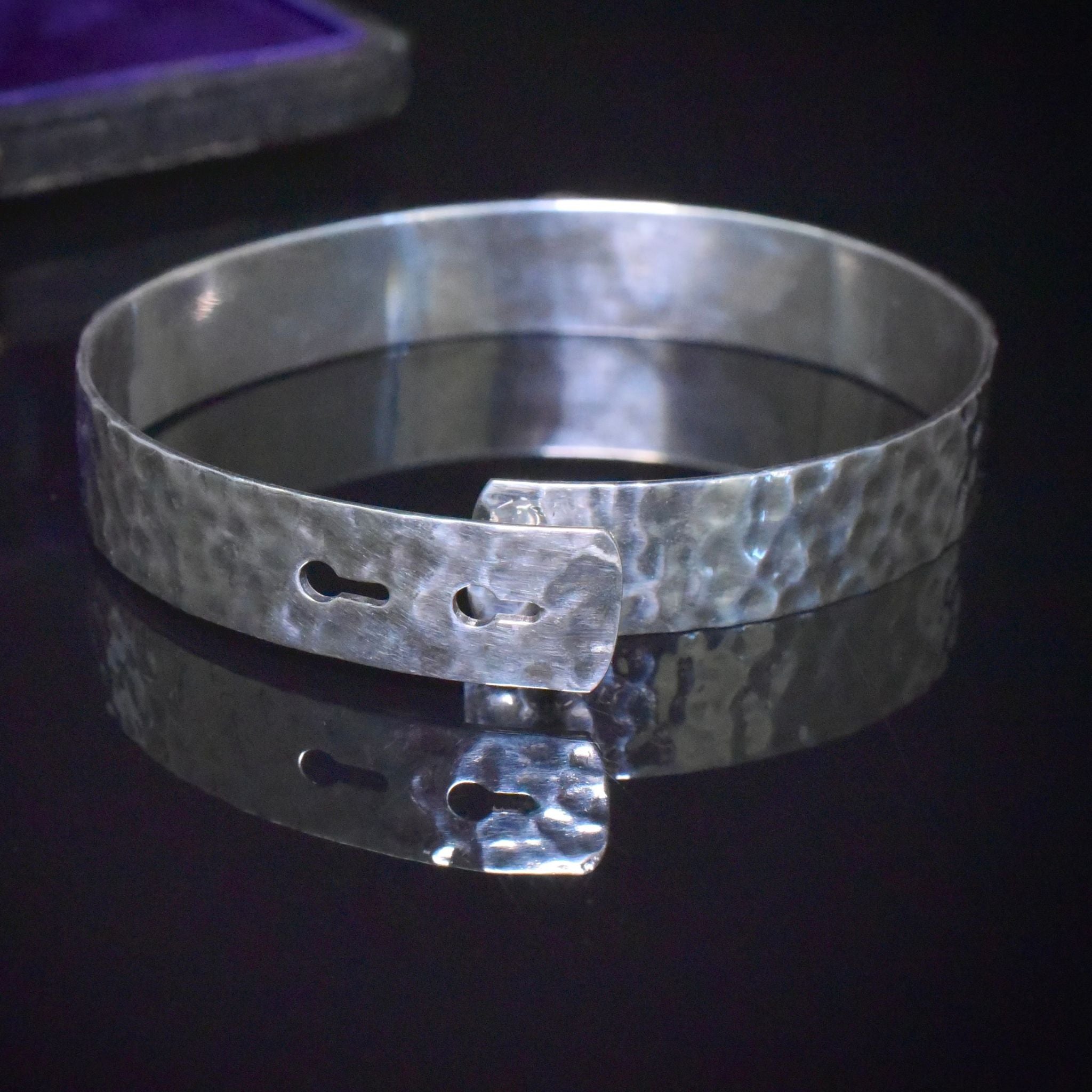 Vintage Hammered Sterling Silver Crescent Adjustable Bangle