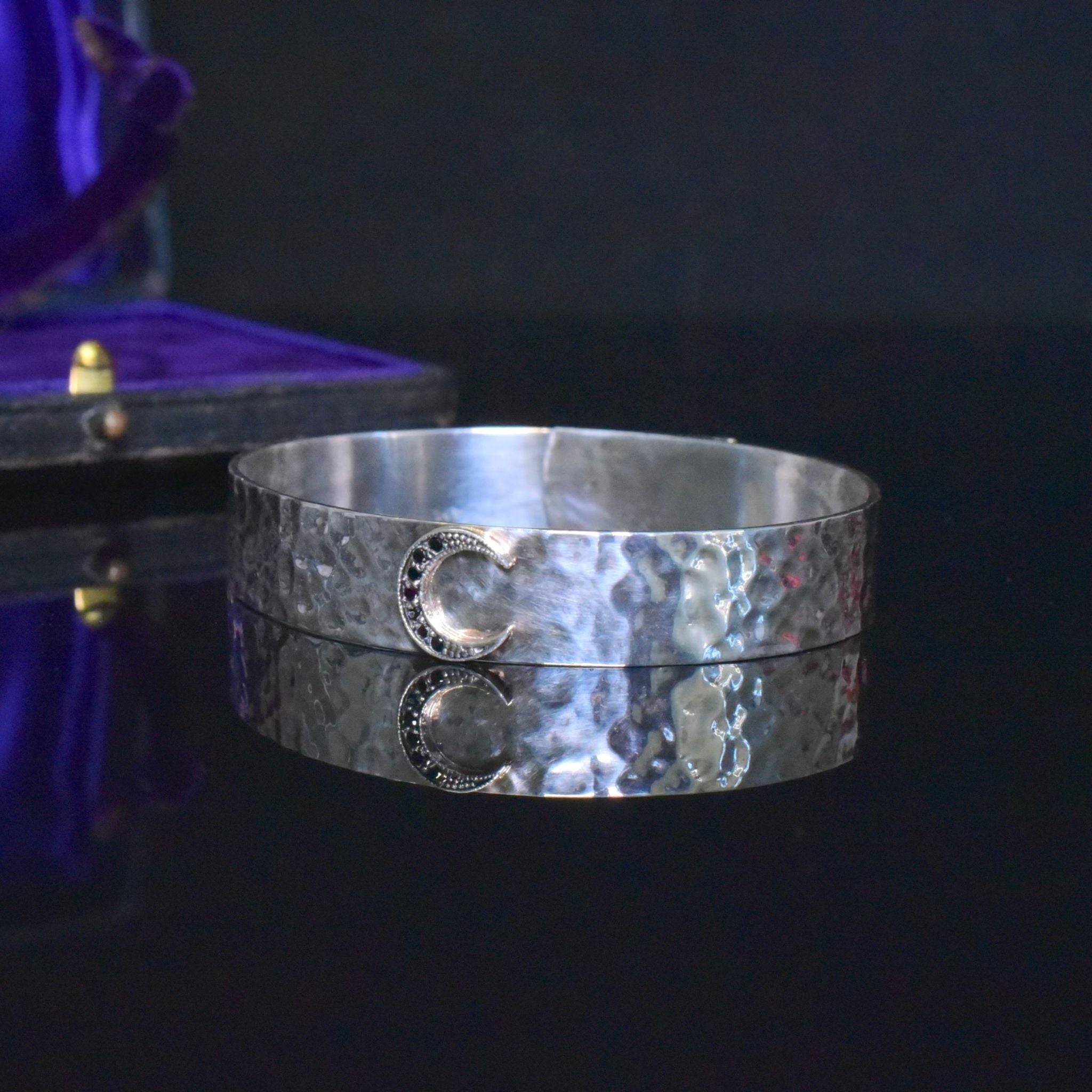 Vintage Hammered Sterling Silver Crescent Adjustable Bangle