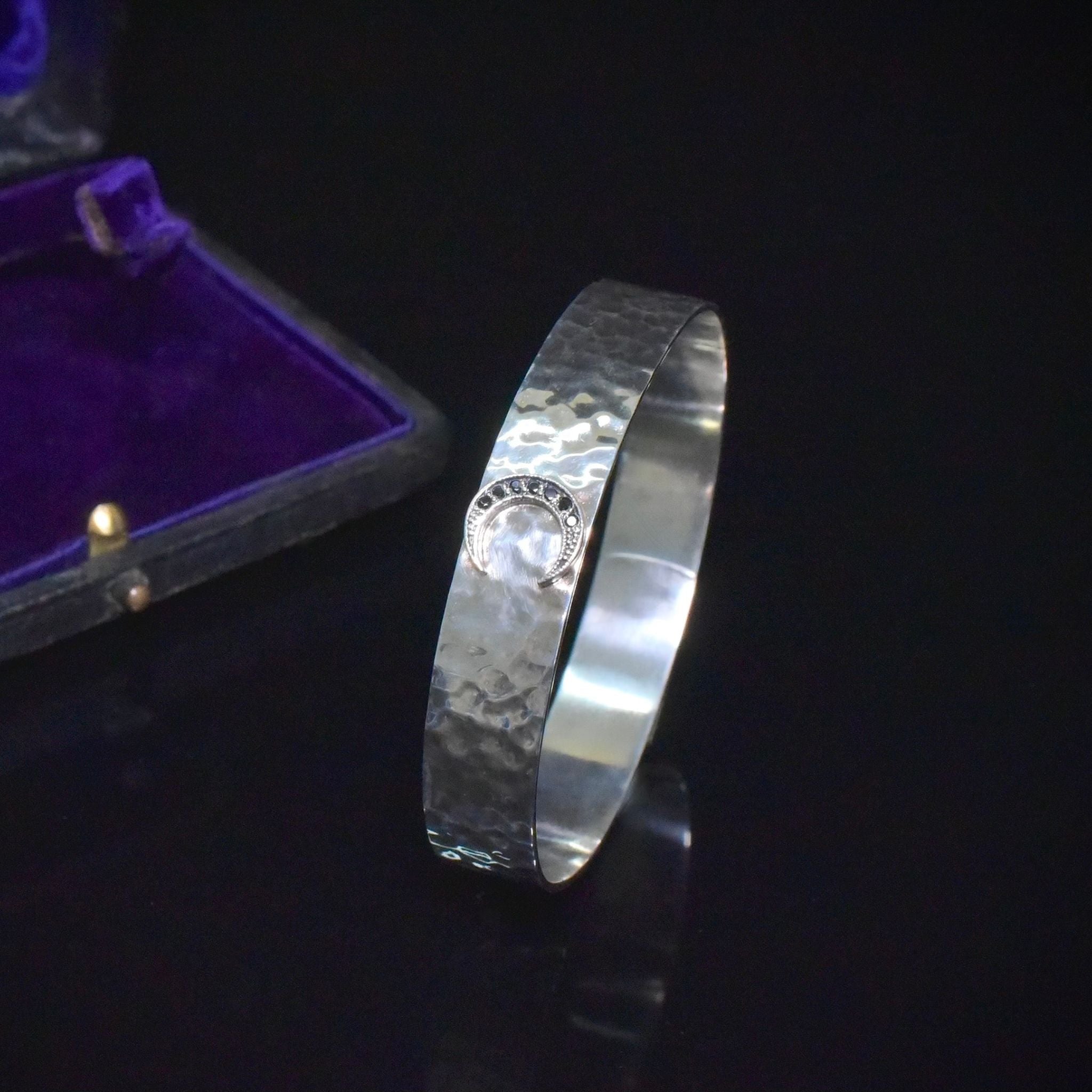Vintage Hammered Sterling Silver Crescent Adjustable Bangle